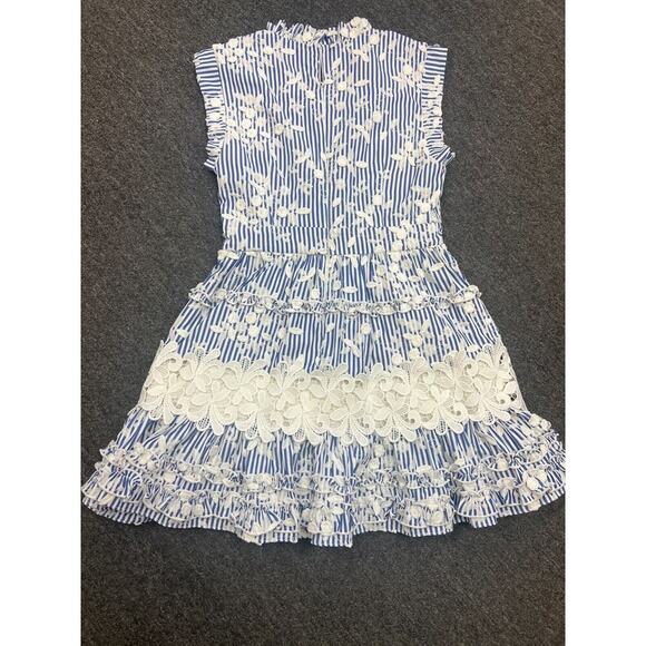 $583 Alexis Blue White Olya Sleeveless Striped Flower Embroidered Mini D… - Picture 8 of 14